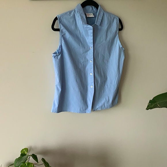 Blue Button Up Sleeveless Blouse - Picture 7 of 10